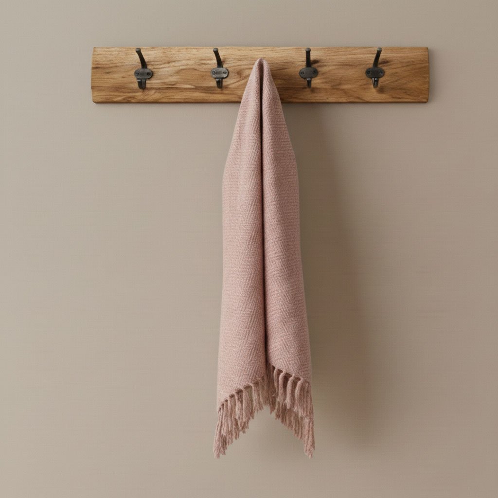 pink throw draped from the coat rack.jpg